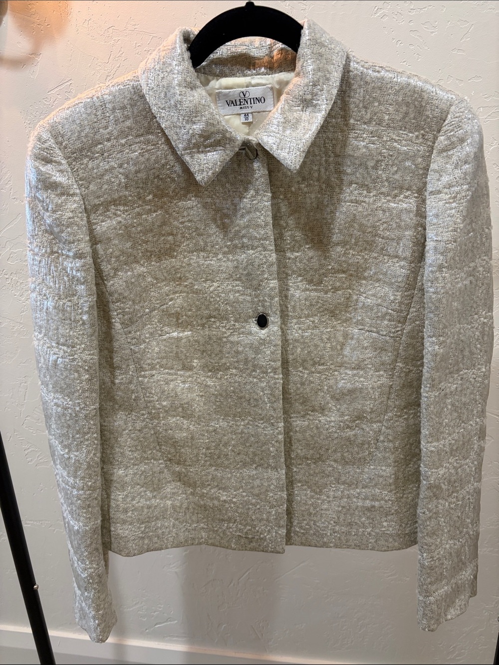 Valentino Vintage Cream-Gray Tweed Boxy Jacket Size 44